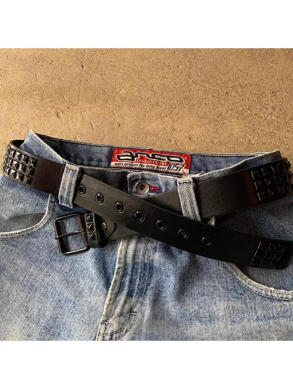 Vintage y2k 2000s Punk Style Diamond Studded black essential belt. Goth emo